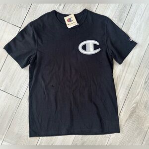 Men’s CHAMPION Heavyweight Heritage Black Embroidered Logo T-shirt. Size Large